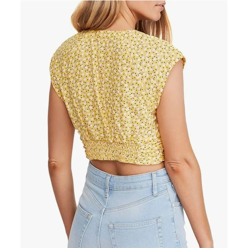Free People Womens Havana Honey V-Neck Crop Top Linen Blend Small‎ Boho Chic $68